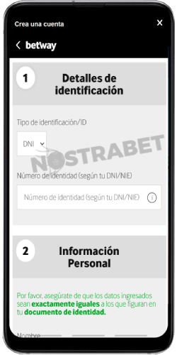 Betway aplicación para Android - registro