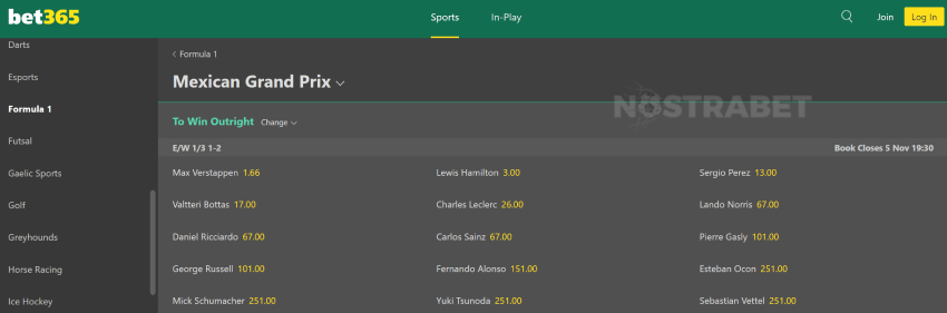 bet365 formula1 betting