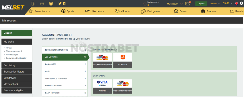 melbet deposit methods page