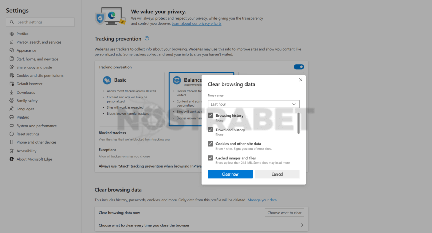 microsoft edge clear browsing data