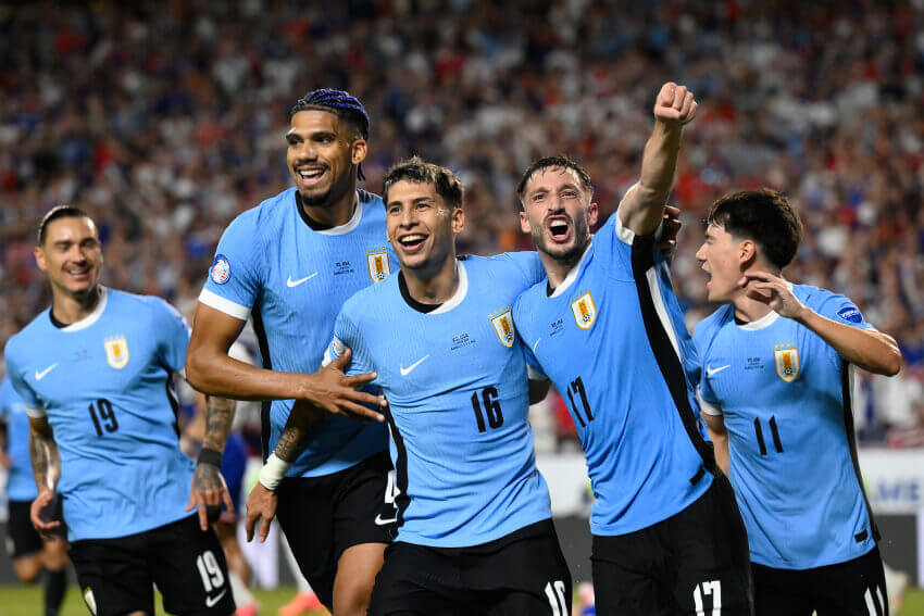 Jogadores do Uruguai comemoram na Copa Amrica 2024