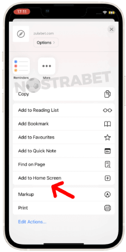 Zulabet add to home screen ios